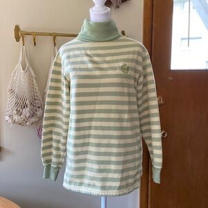 Vintage 90s Striped Green Turtleneck Top Small Oversized Preppy Old Money Tennis